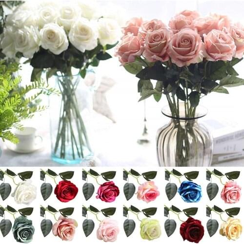 1Pc Artificial Rose Flower Unfading Lint Realistic Miniascape Wedding Party Home Hotel Office Bonsai Decor