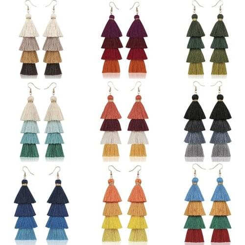 Tassel long pendant womens Earrings Bohemian colorful cotton silk Tassel Earrings Fashion Trend womens jewelry