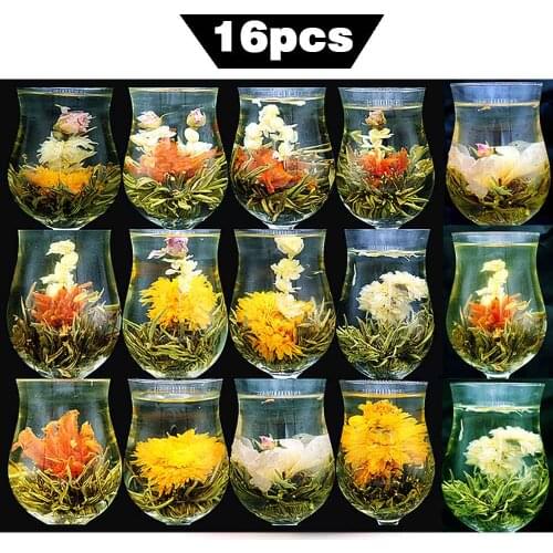 China Tea 16 Pieces Blooming Tea Different Flower Tea Handmade Flower Chinese Flowering Balls Herbal Crafts Flowers Gift Packing