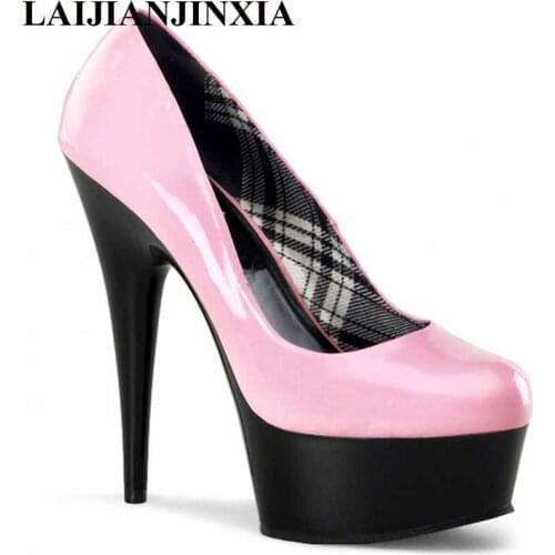 LAIJIANJINXIA 15 cm sexy round head super slim lady and spring and autumn new shoes fashion high heels women pumps