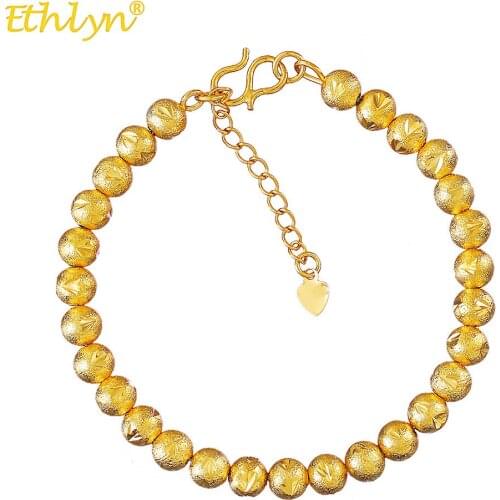 Ethlyn Gold Color Copper Bangles Jewelry 7mm Matte Round Beads Bracelet Fashion Girls Woman Jewelry Love Gifts B188