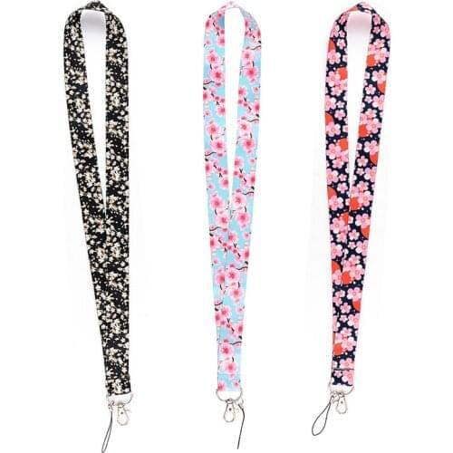 MD930 DMLSKY Cartoon Cherry Blossoms Lanyard For Keys Phone Strap Neck Strap Keychain Lanyards ID Badge Holder For Flower Fans