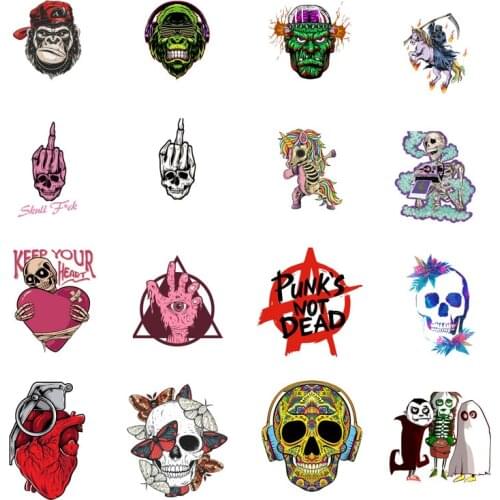 Punk/Skull Stickers Heat Transfer Patches Iron On Transfers For Clothes Fashion Heat Transfer Vinyl For Clothing Applique DIY