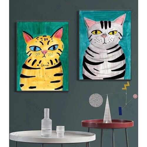 Nordic Black White Cat Portrait Canvas Painting Animal Wall Art Posters Pictures and Prints for Living Room Bed Room Home Decor