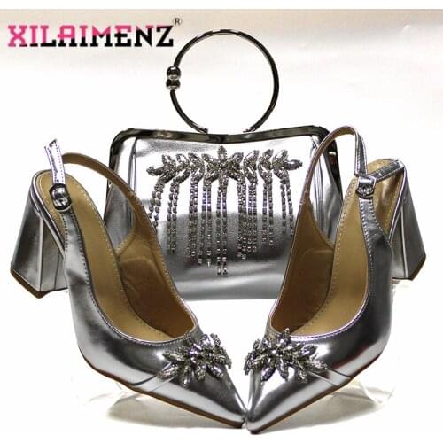 2020 New Coming Shoes and Bag to Match in Silver Color Rome Style Hot Selling Nigerian Women Shoes Matching Bag for Wedding Part