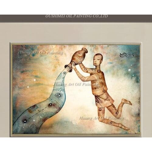 Wholesale Constellation Aquarius Paintings Handmade Modern Abstract on Canvas Water Oil Painting Bottle Brown Picture