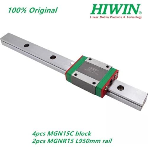 ORIGINAL HIWIN 4pcs MGN15C Linear block For 2pcs MGNR15 Linear guide length 950mm rail 3D Printer CNC