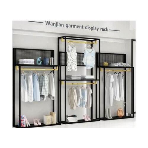 Clothing store display rack floor type mens and womens clothing shelf display rack new combination side hang