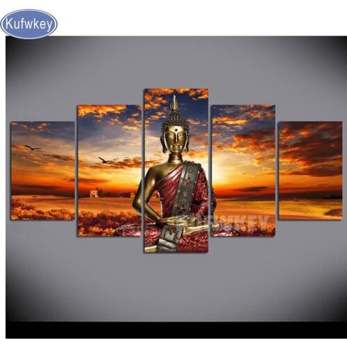 Full Square drill diamond Embroidery"Sea,Sunrise,sunset,buddha"Mosaic diamond painting cross stitch rhinestone painting 5pcs set