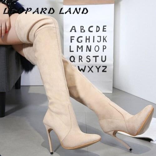 LEOPARD LAND 2020 Women Sexy Fashion Knee High Boots Women 11cm Heel Thin Legs Sexy Thigh Tips Point Toe Party Boots Wbl-226
