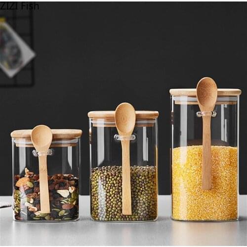 Glass Tea Tin with Lid Japanese Style Home Kitchen Whole Grain Storage Tank Rectangular Airtight Tank Candy Storage Container