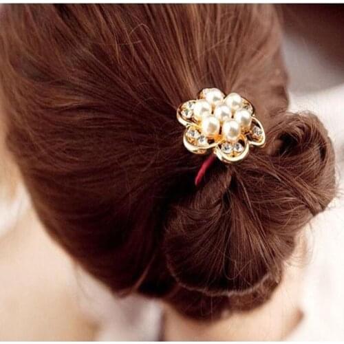 TS164 New Arrival accessories cute elegant rhinestone and large pearl flower headband hair rope for women