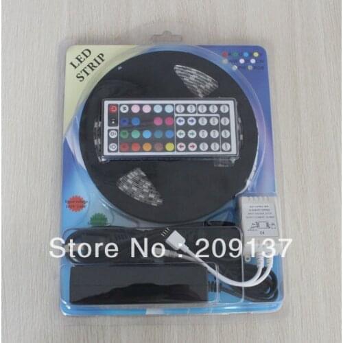 Waterproof 5M/Roll RGB 5050 SMD 60 Leds/M 300leds led Strips Light +44 Key IR + 5 A Power Free Shipping