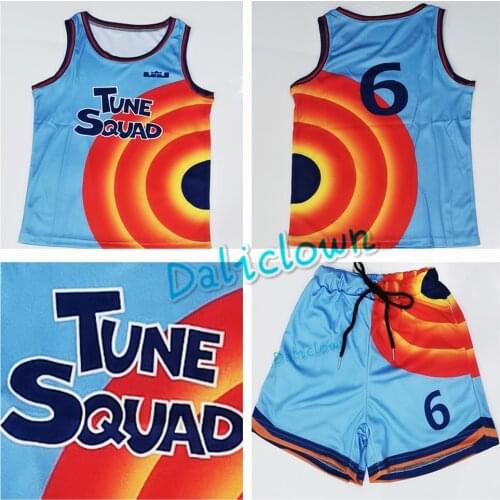 Adult Kids Space Jam 2 Basketball Jersey Cosplay Costume Tune-Squad #6 James Top Shirt Shorts Goon Squad Basketball Uniform