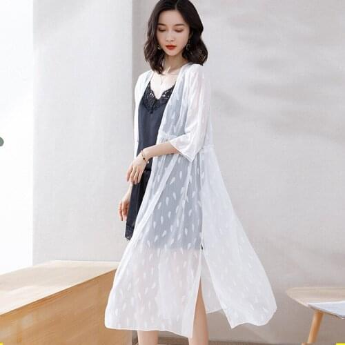 Shirt womens Chiffon 2021 summer air conditioning shirt loose thin medium length cardigan womens shawl thin coat sunscreen