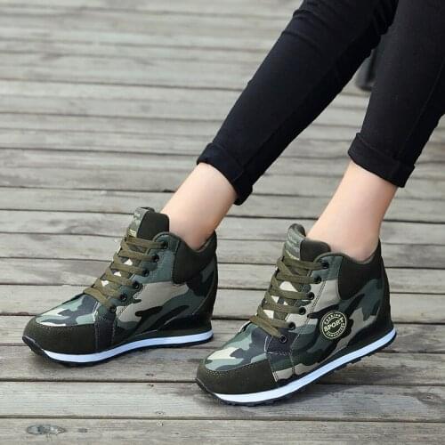 Womens Spring Autumn Casual Shoes Inner Heightening Camouflage Canvas Four Season Large Size Sports Leisure Womens Shoe 35-42