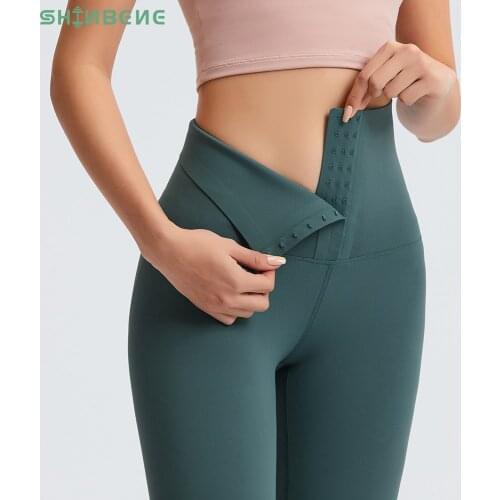 SHINBENE BUCKLE Stretch Workout Fitness Leggings Gym Tights Women Hip Enhancing Buttery Soft Training Sport Leggings Yoga Pants