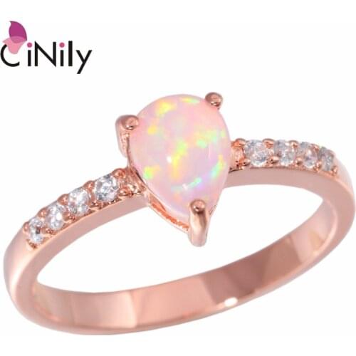CiNily Created Pink Fire Opal Cubic Zirconia Rose Gold Color Wholesale for Women Jewelry Christmas Gift Ring Size 6-9 OJ9242