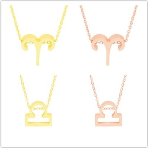 1PCS New Stainless Steel Womens Jewelry Pendant Necklace Twelve Constellation Symbols Charms Chain Rose Gold Accessories S004