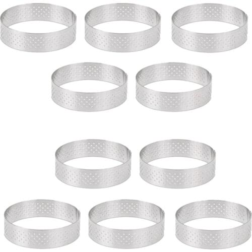 10 Pcs Circular Stainless Steel Tart Ring Tower Pie Cake Mould Baking Tools Perforated Cake Mousse Ring,8cm