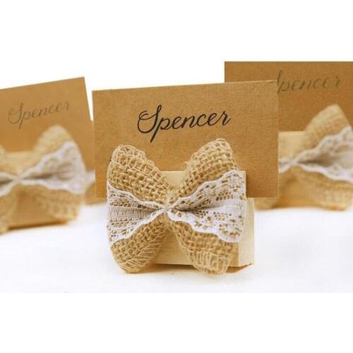100pcs Linen Lace Bow Place Card Holder Wedding Decoration Gift Centerpieces Decoracao Casamento Table Number Holder ZA5368