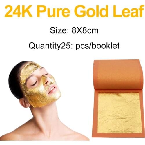 24K Gold Leaf Pure Gold Foil Leaf Sheet 8x8cm 25pcs/Booklet Cake Decoration Arts Craft Facial Skincare Makeup Genuine Good Flake