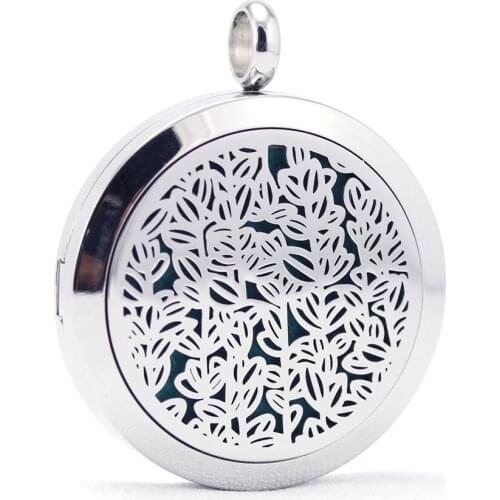 30mm stainless steel leaf leaves design aromatherapy aroma essential oil diffuser necklace