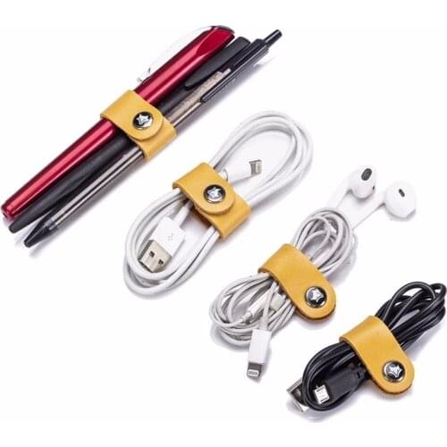 4pcs Cowhide Leather Cord Winder Straps Tidy Storage Cable Holder Ties Cord Organizer For USB Cable Earphone Fixed Wire Clips