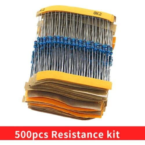 500pcs/lot 50 values 1/4W 0.25W 1% Metal Film Resistor Assortment Kit Set 1R-10mR 1ohm-10Mohm resistor samples kit