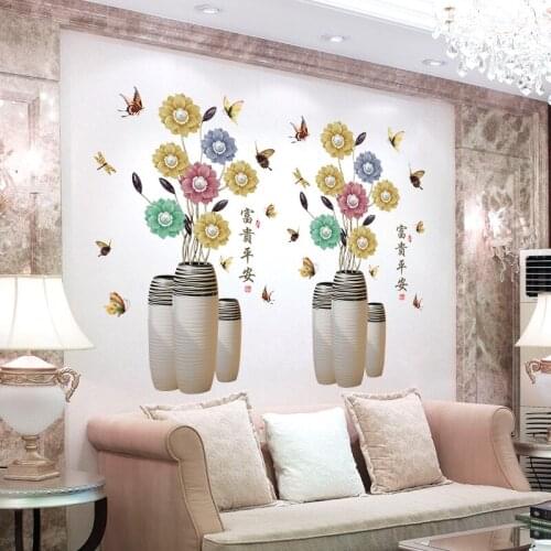 70*112cm Vase Flower Wall Stickers Art Butterfly Flowers Home Decor for Bedroom Vinyl DIY Wall Decals Lovely Rooms Decoration