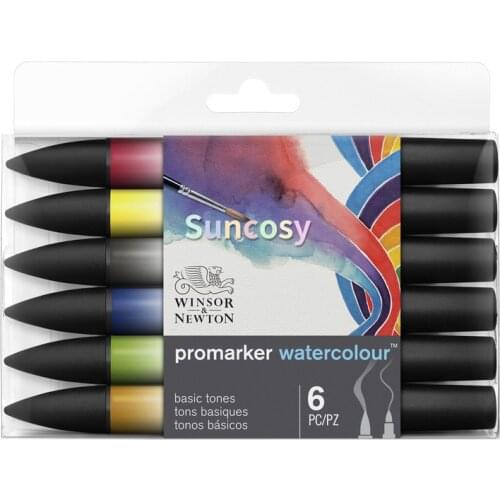 Winsor Newton Promarker Watercolor Marker, Set of 6,12,36, Basic Tones 12 Count,Double head Professional Promarker Art Supplies