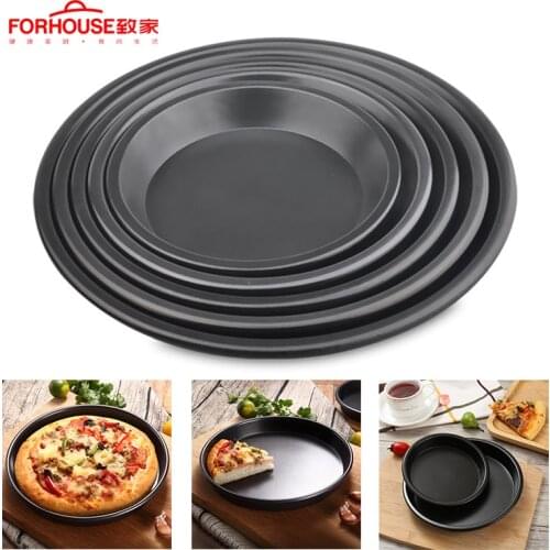 Carbon Steel Nonstick Pizza Baking Pan Tray Pizza Plate Dishes Holder Bakeware Home Kitchen Baking Tools Accessories-Black