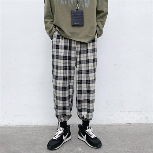New Trousers Lattice Casual Pants Men Street Fashion Ins Korean Version Men High Street Pants Jogging Pants