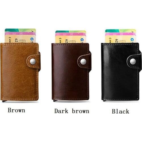 1 Piece Genuine Leather Cizicoco Metal Men Card Holder RFID Aluminium Credit Card Holder With RFID Blocking Mini Magic Wallet