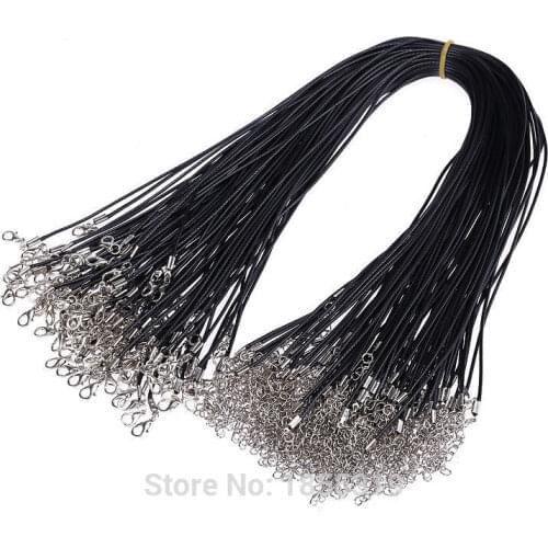 Black Wax Leather Cord Chains Necklace Rope Lobster Clasp Cuerda Accessories For Jewelry 1.5mm 18inch 100pcs/lot