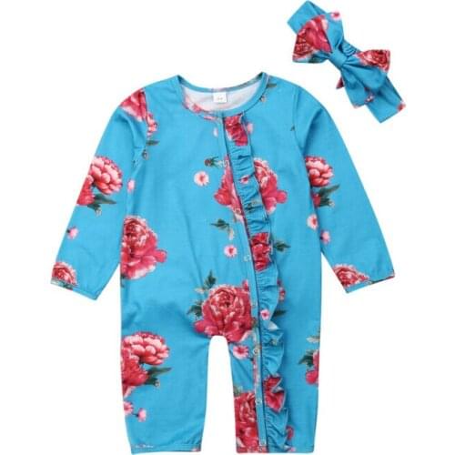 Baby Romper 2Pcs Newborn Baby Girl Clothes Floral Long SleeveRomper Jumpsuit Headband Autumn Outfit