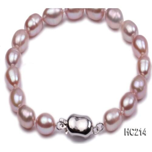Women Bracelet 7-8mm deep lavender oval natural freshwater pearl bracelet charming bracelets