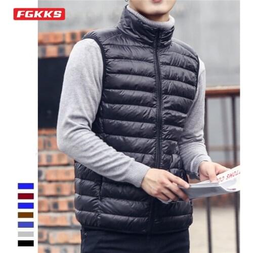 FGKKS Fashion Brand Men Lightweight Down Vest Autumn New Men White Duck Down Vests Casual Sleeveless Down Vest Coats Male