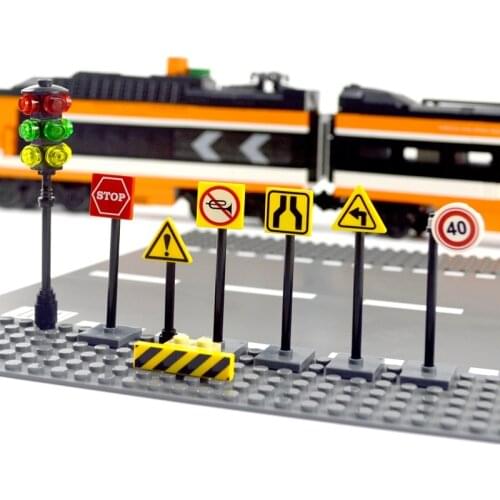 City street signs traffic light brick Road cross signal Model Kits building blocks Accessory city signpost Compatible All Brands