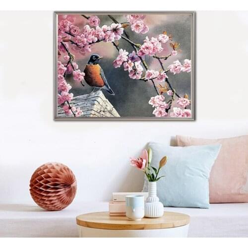 Oil Painting By Numbers "Peach Blossoms and Birds"Drawing on Canvas HandPainted Art Gift DIY Picture By Number Kits Wall Decor