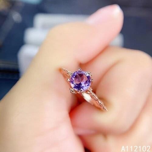 KJJEAXCMY fine jewelry 925 sterling silver inlaid natural Amethyst Girls' popular exquisite round Chinese style ring support tes