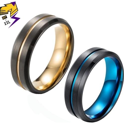 Classic Titanium Steel Black Rings Men Fashion Double Color Blue Finger Ring for Women Lovers Wedding Band Bague Simple Jewelry
