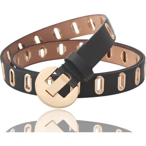 Leather Belts for Women Fashion Jeans Classic Retro Gold Round Buckle Female pin Denim dress Sword goth Luxury punk gothic