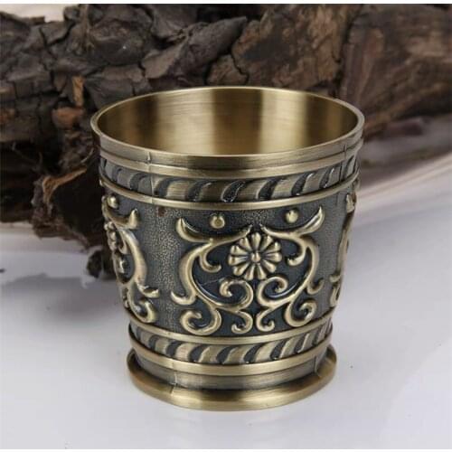 Creative Retro Wine Cup Handmade Liquor Tumbler High-End Copper Goblet Water Mug Embossed Carving Pattern Handicrafts Drinkware