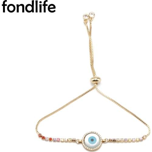 Cubic Zirconia Crystal Round Shell Evil Eye Lucky Charm Bracelet Women Fashion Blue Turkish Eye Red Cord Chain Jewelry Present