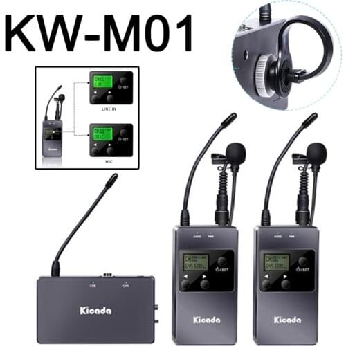 KW-M01 UHF 50 Channels Wireless Microphone Lavalier Lapel MIC LINE IN Mode System Kit for Phone Optional A or B Dual Audio Group