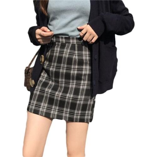 Fashion Skirt Female 2021 Autumn Winter New Korean High-waisted Thin A-line Bag Hip Plaid Short Skirt For Women 56b