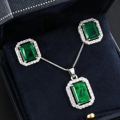 Funmode Trendy Green Geometric CZ Pendientes Necklace Jewelry Sets For Bridal conjuntos boho mujer Wholesale FS23