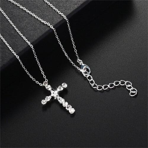 Fashion Women Cross Pendants Dropshipping Silver Color Crystal Cross Pendant Necklace Jewelry For Men/Women Wholesale