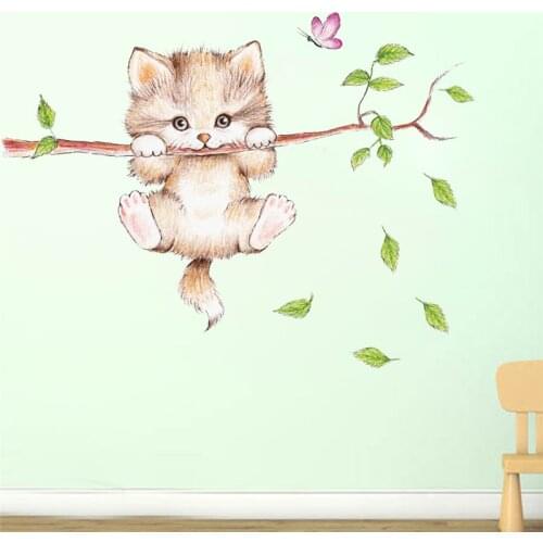 Cats tree branch butterfly switch wall sticker bedroom living room decoration animal art sticker wall decals art poster